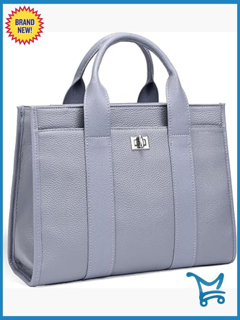 Genuine Leather Tote Bag with Compartments, Adjustable Strap, Work Purse